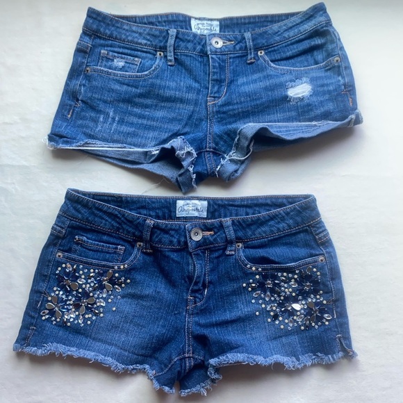 Aeropostale Blue Distressed and Embellished Jean Shorts - Picture 1 of 13